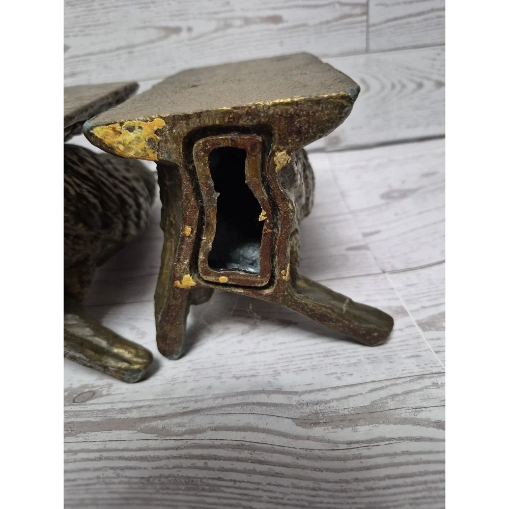 Set Of 2 Book Ends Brass Stamped HAMPTON VA. On Back Heavy Weight Owls